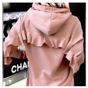 Apricot Ruffled Back Oversized Hoodie.